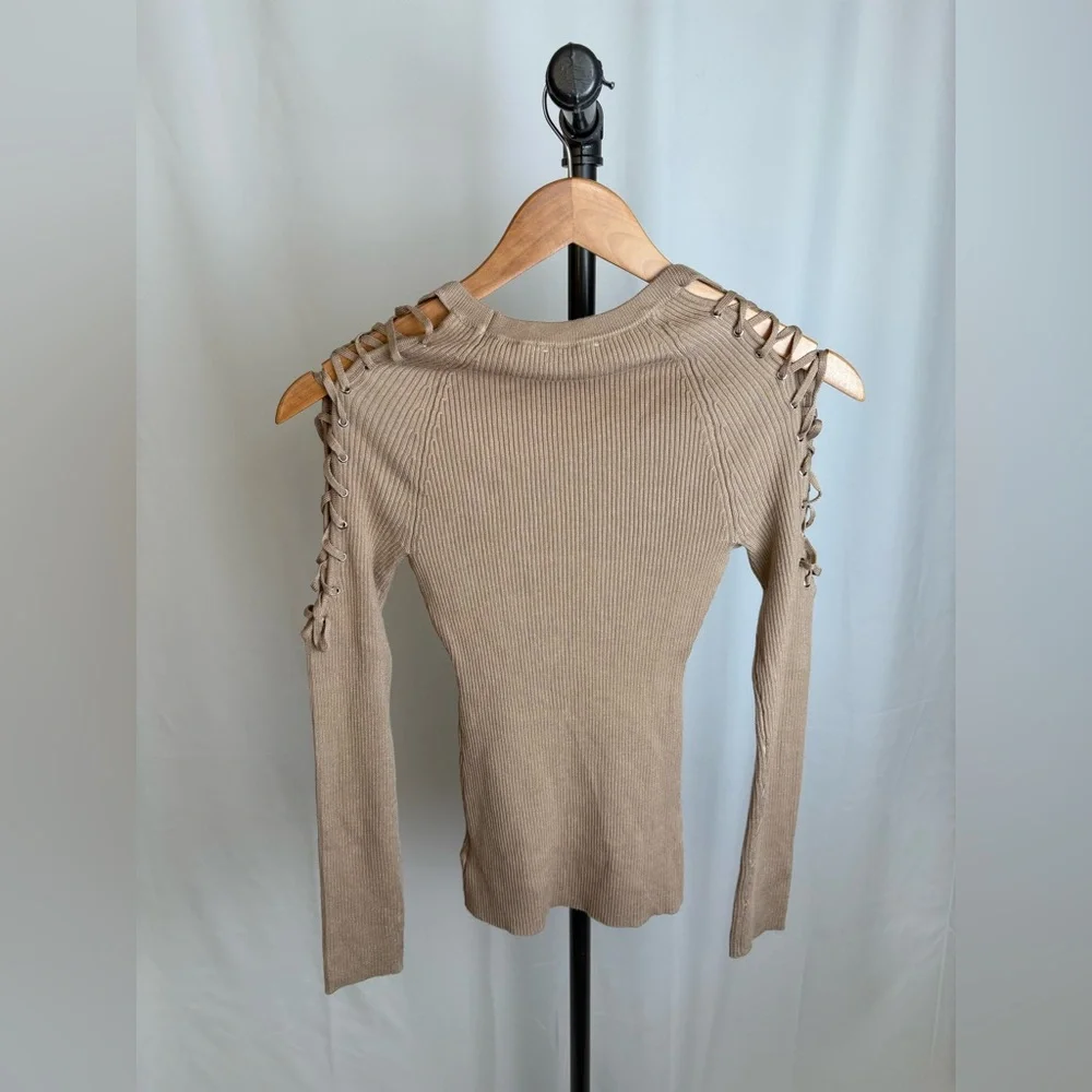 Bebe Tan Ribbed Knit Sweater - Picture 2 of 8